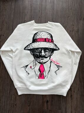 VINTAGE 80S PANAMA JACK MAN GRAPHIC WHITE CREWNECK SWEATSHIRT MENS LARGE
